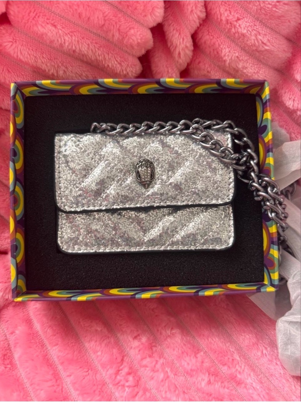 Silver Glitter Chain Kurt Geiger Crossbody Bag - Designer Style